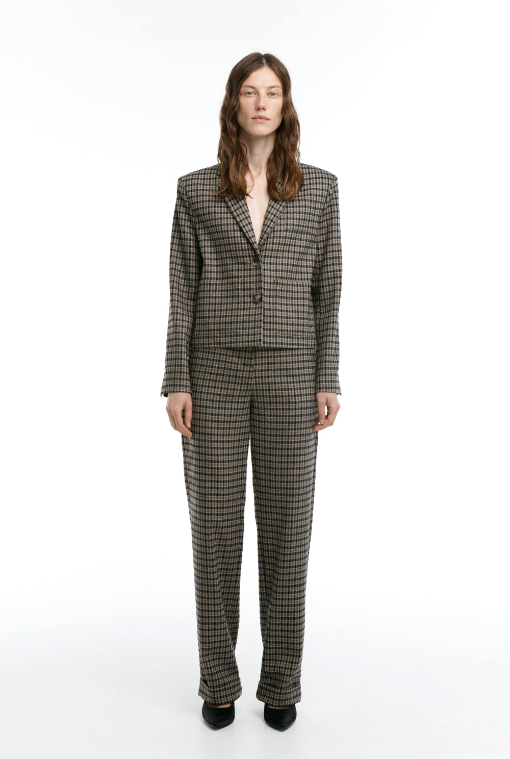 Жакет FOLK ( Цвет Коричнево-оливковая клетка )